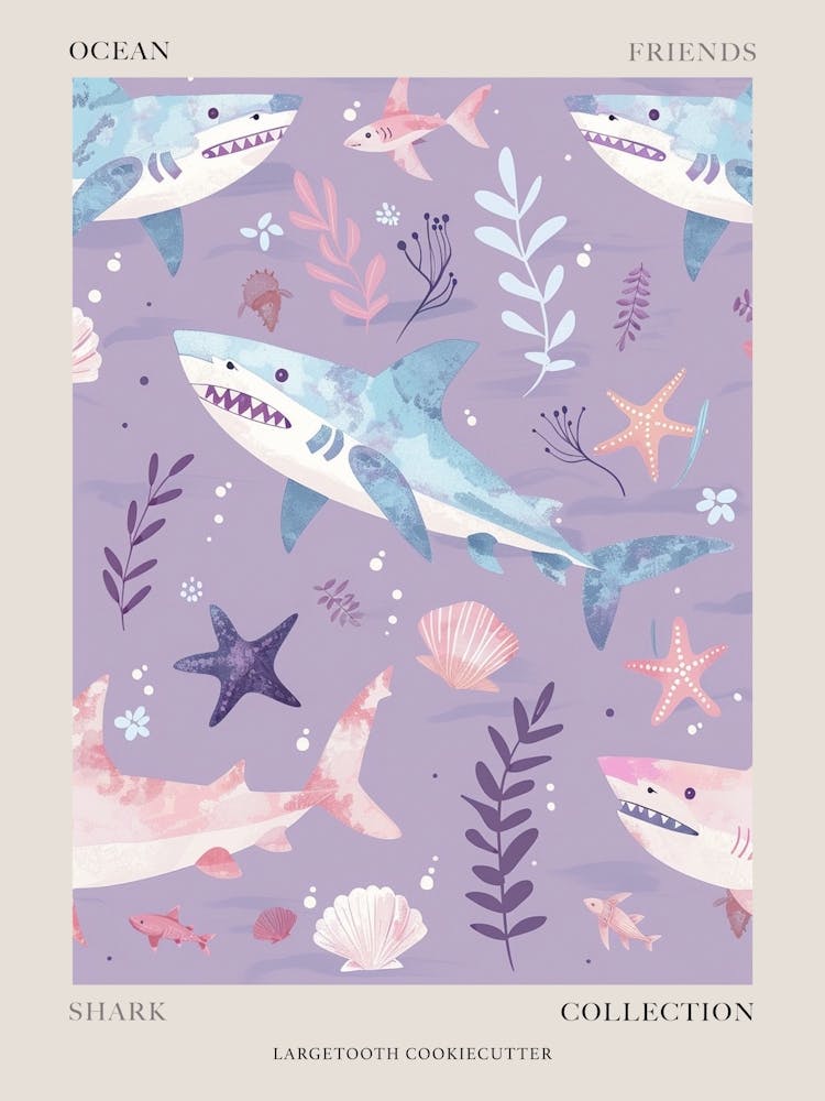 Lila Largetooth Cookiecutter Shark Illustration 2 Poster