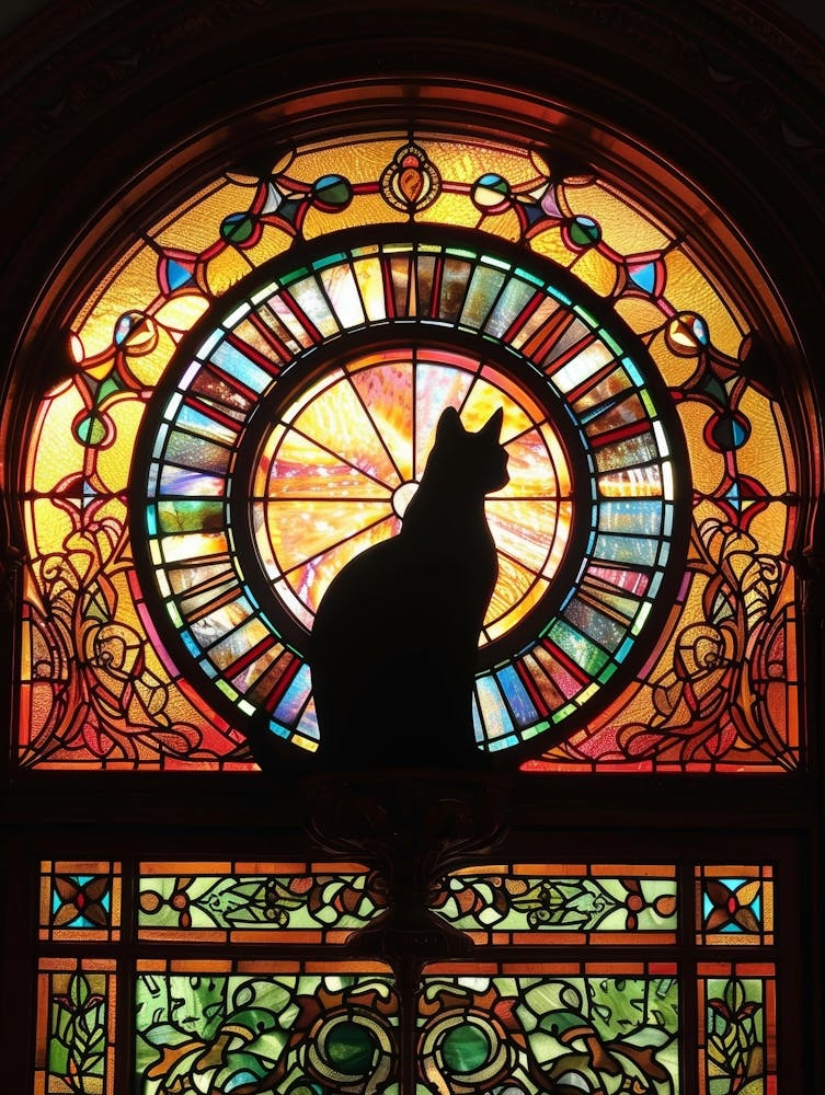Cat In Stained Glass Window 13