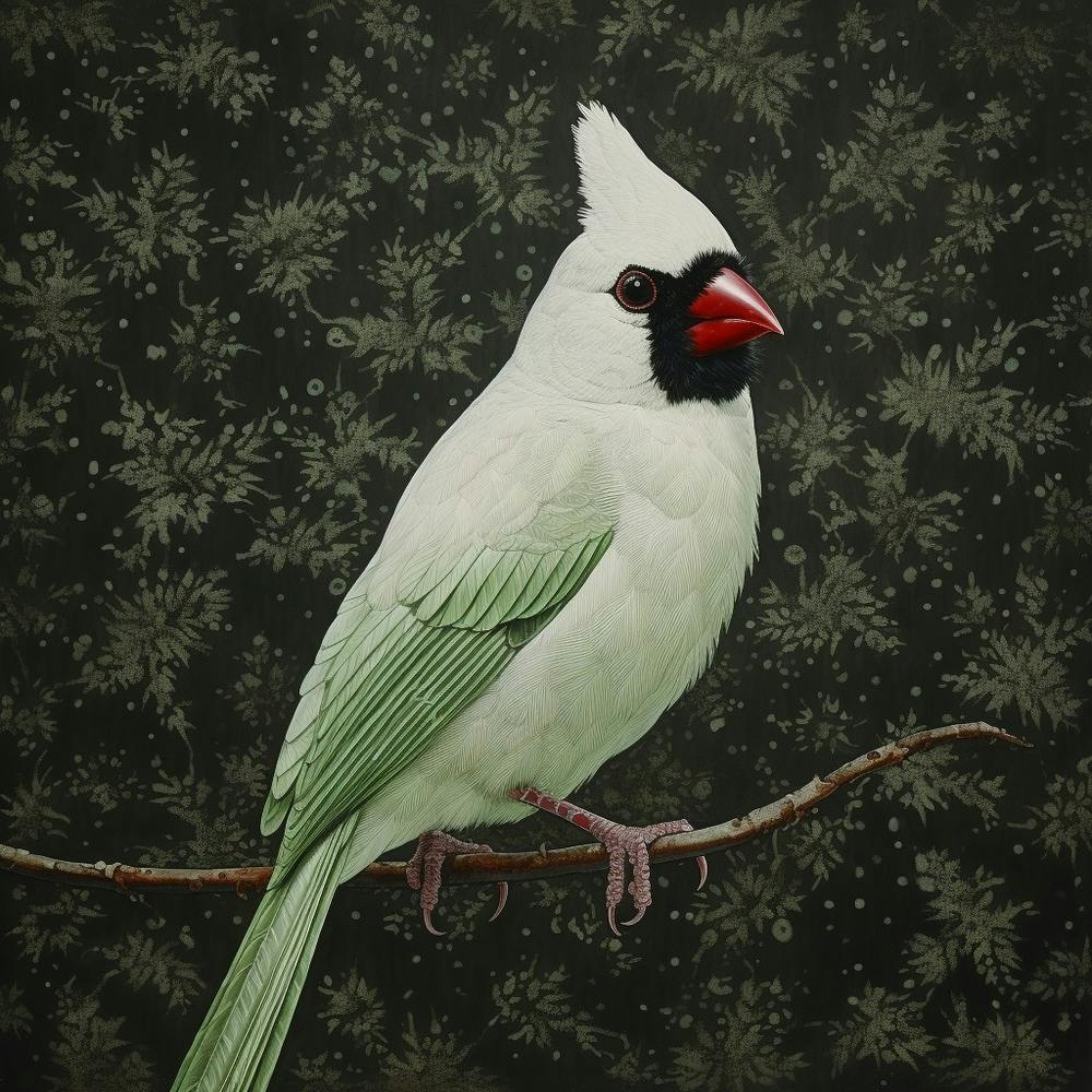 Ohara Koson Inspired Bird Painting Cardinal 1 Square