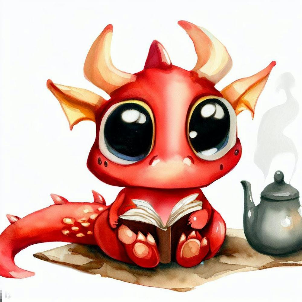 Cute Dragon Reading A Book