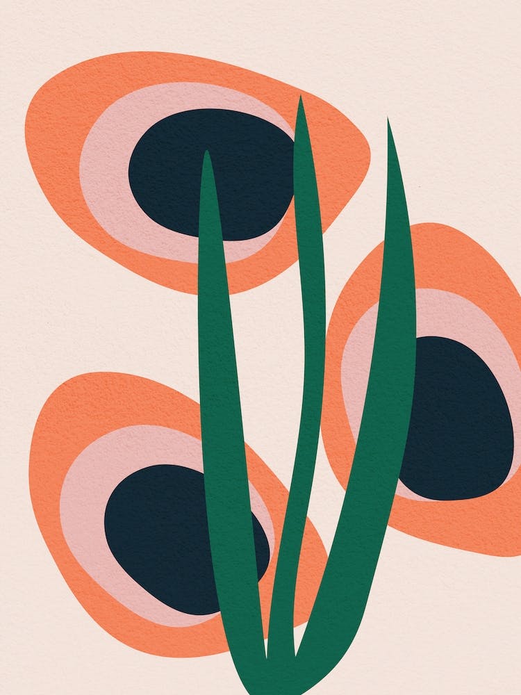 Abstract Mid Century Modern Leaf Painting