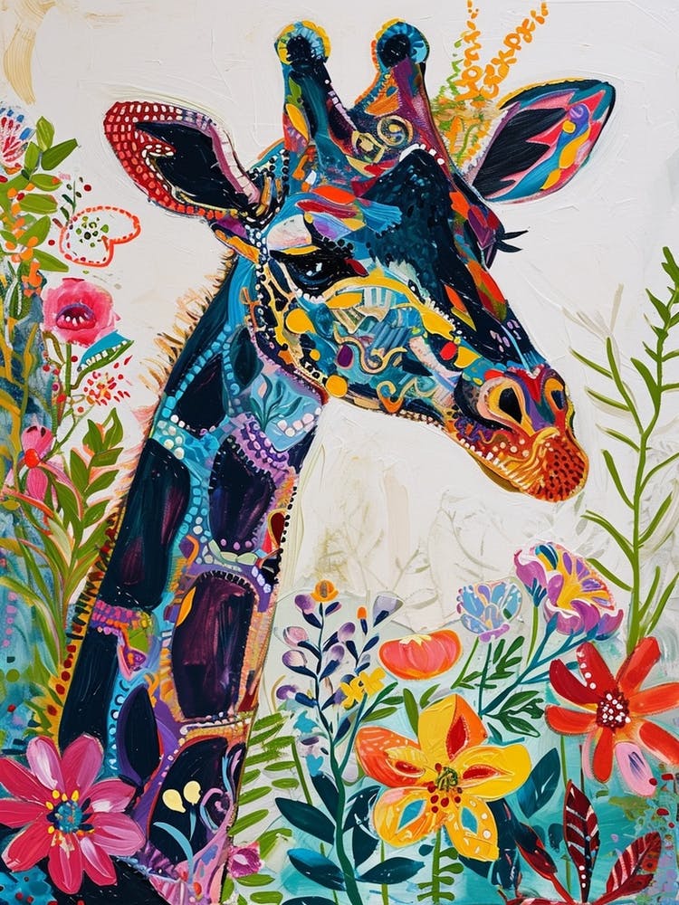 Colourful Giraffe With Flowers 1