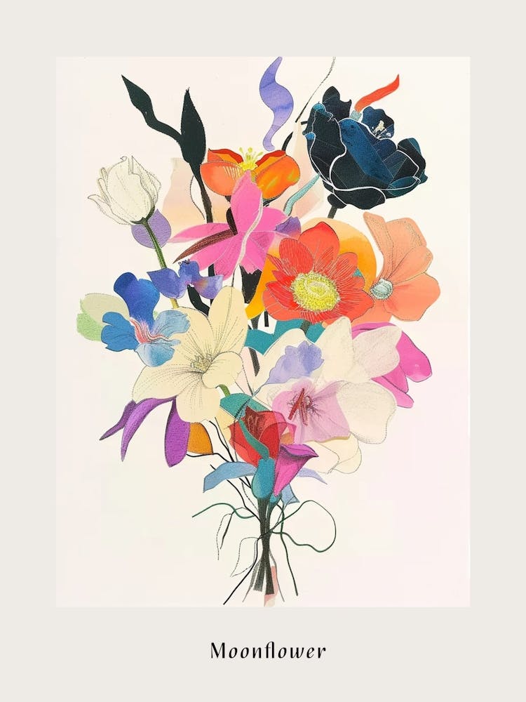 Moonflower Collage Flower Bouquet Poster