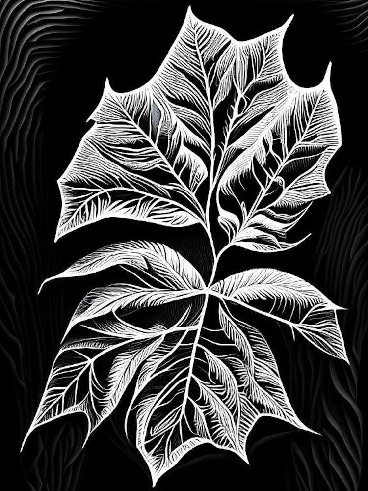 Plum Leaf Linocut 1