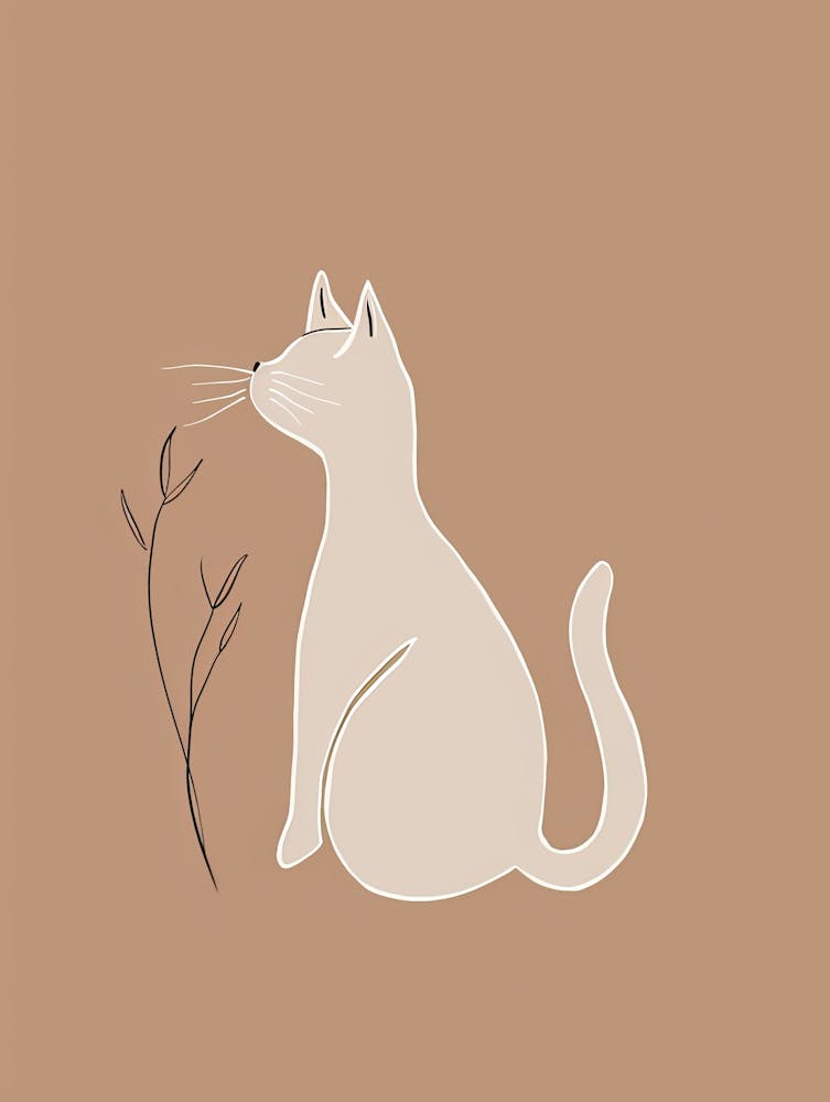 White Cat - Boho, Line Art