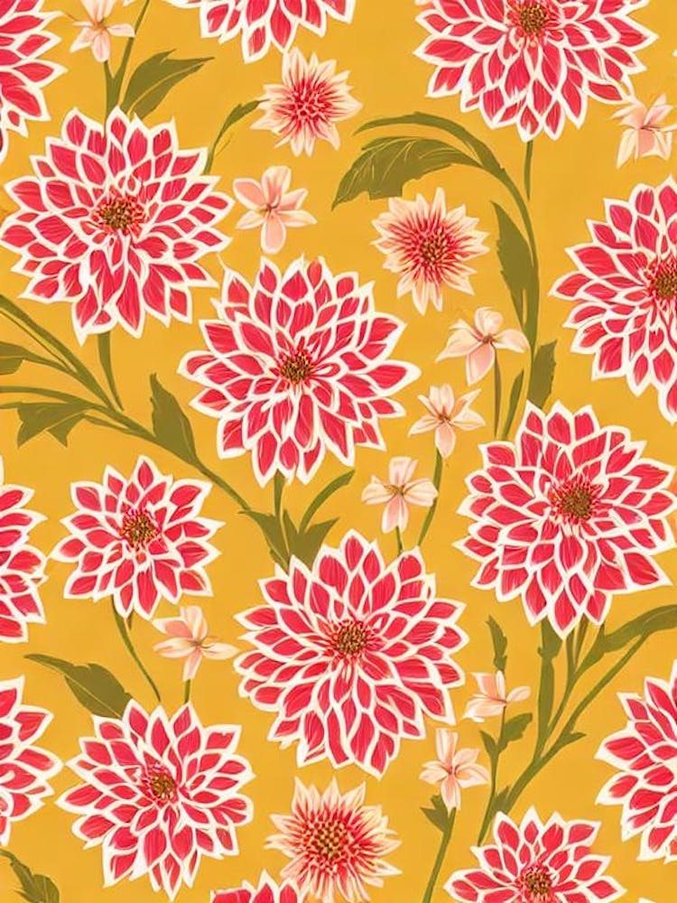 Dahlia Floral Print Warm Tones 1 Flower