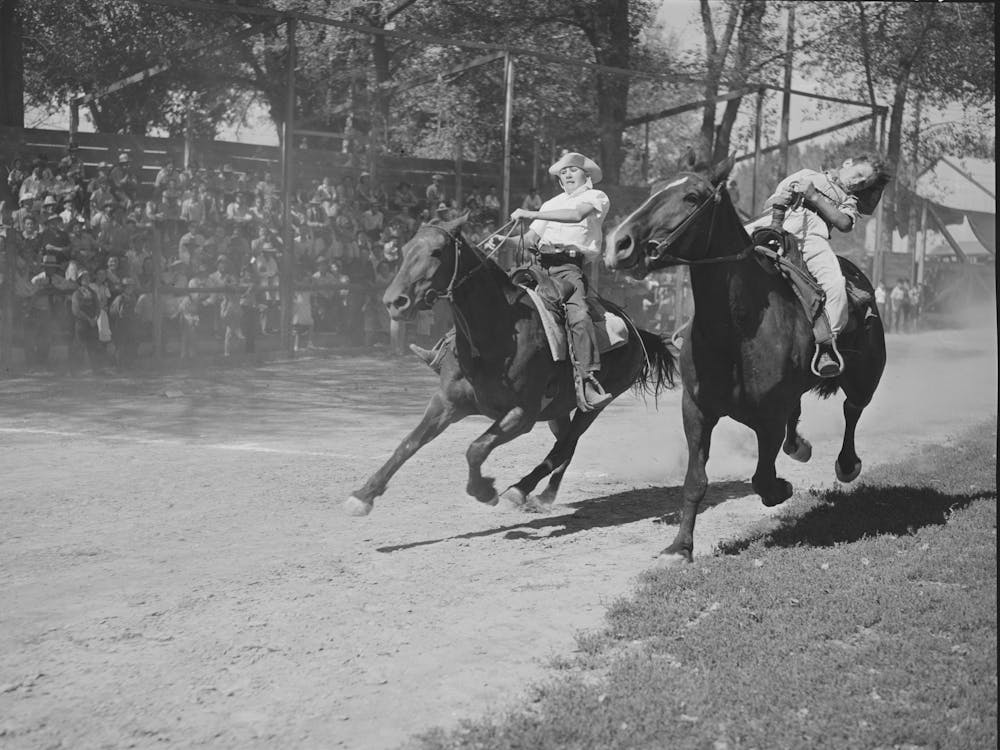Finish Line Of Farm Boys Horse Race, Vale Oregon,This Was Supposed To Be A Boys Race But The Girls Wanted To Be In It