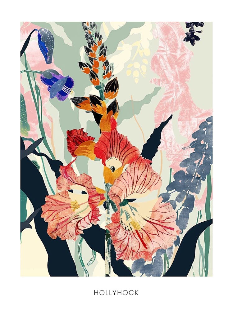 Colourful Flower Illustration Poster Hollyhock 2