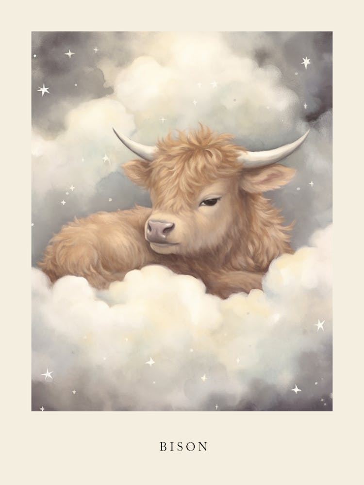 Sleeping Baby Bison 2 Nursery Poster
