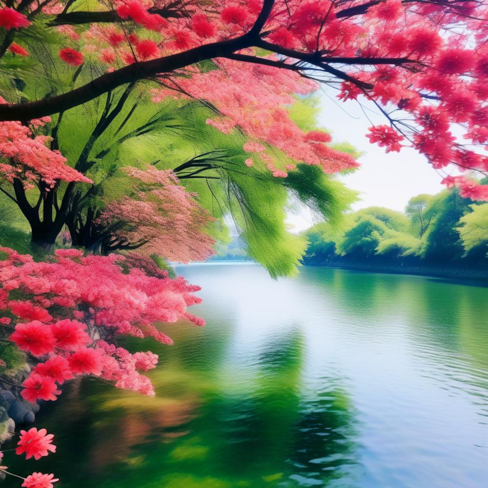 Cherry Blossoms By The River