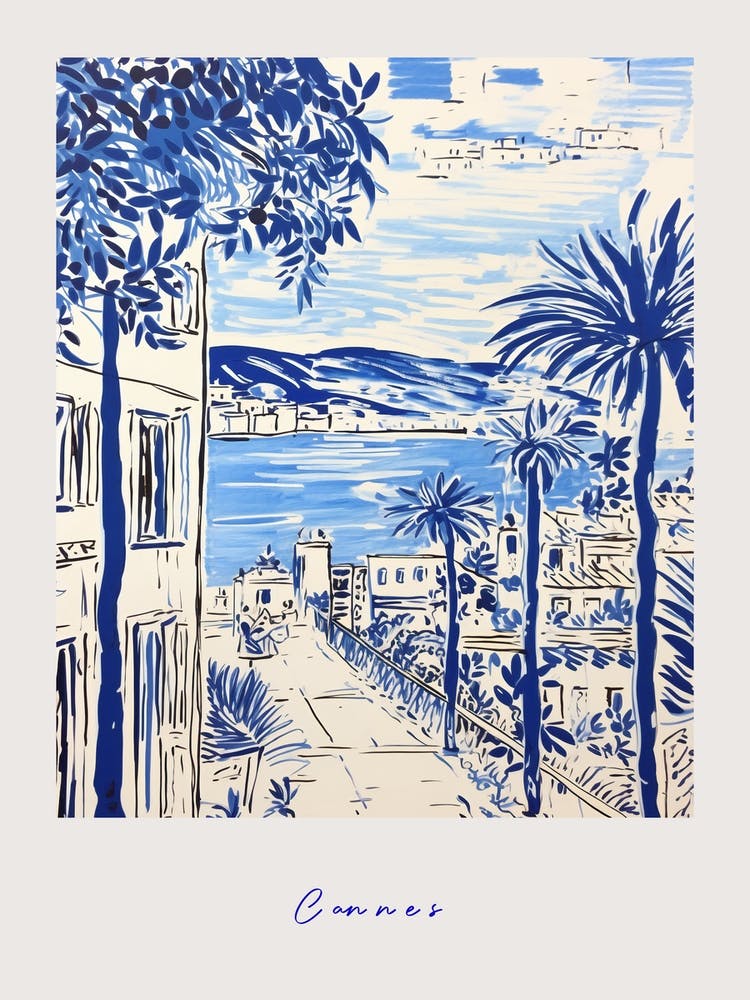 Cannes France Mediterranean Blue Drawing Poster