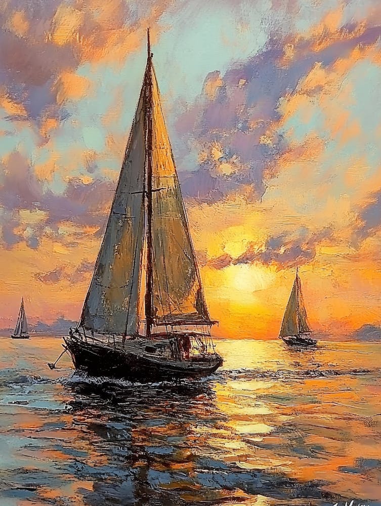 Sailboats At Sunset
