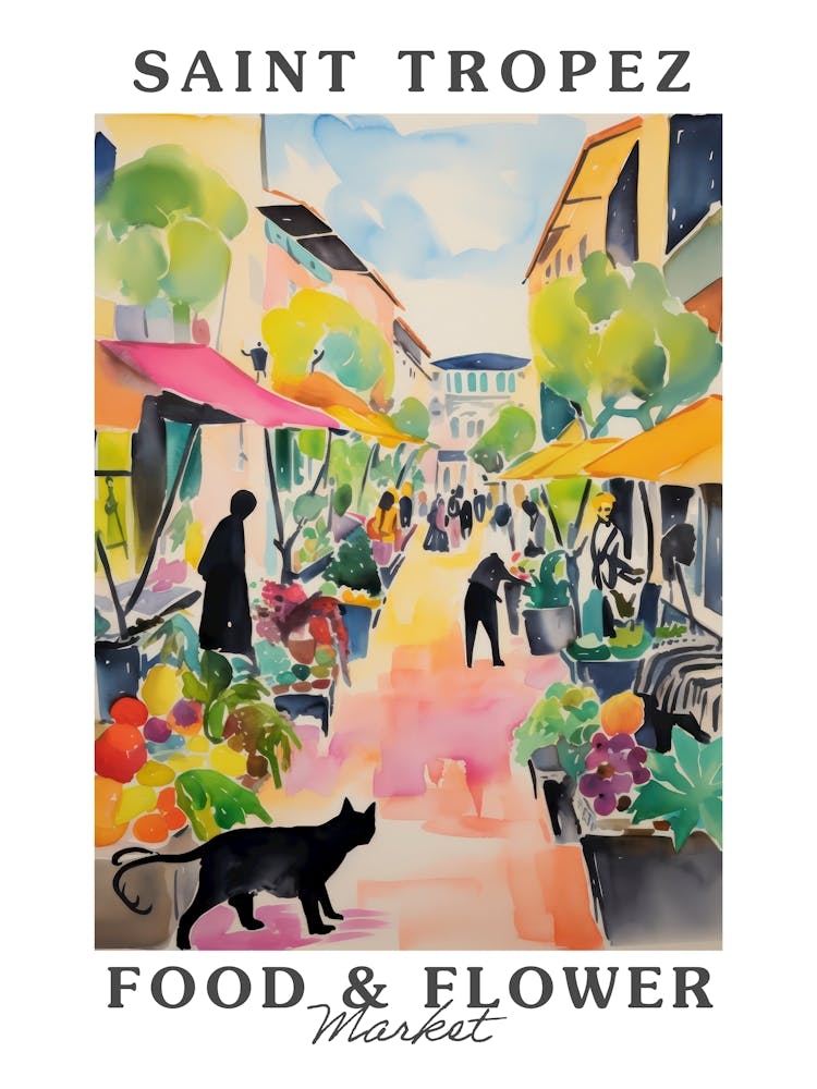 Food Market With Cats In Saint Tropez 4 Poster