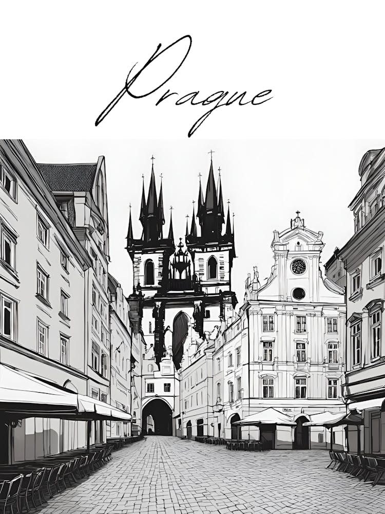 Prague Old Town, Monochrome Cityscape