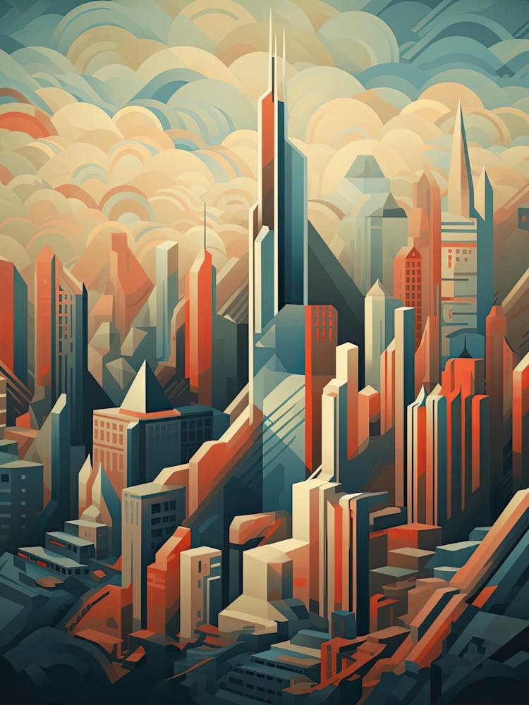 Chicago, Usa, Geometric Illustration 3