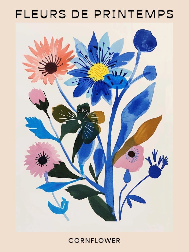 Spring Floral French Poster  Cornflower 4