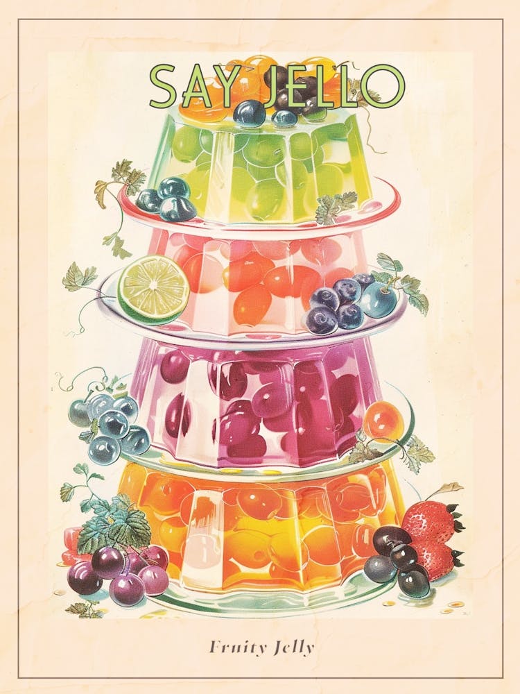 Fruity Jelly Retro Cookbook Illustration Inspired 1 Poster