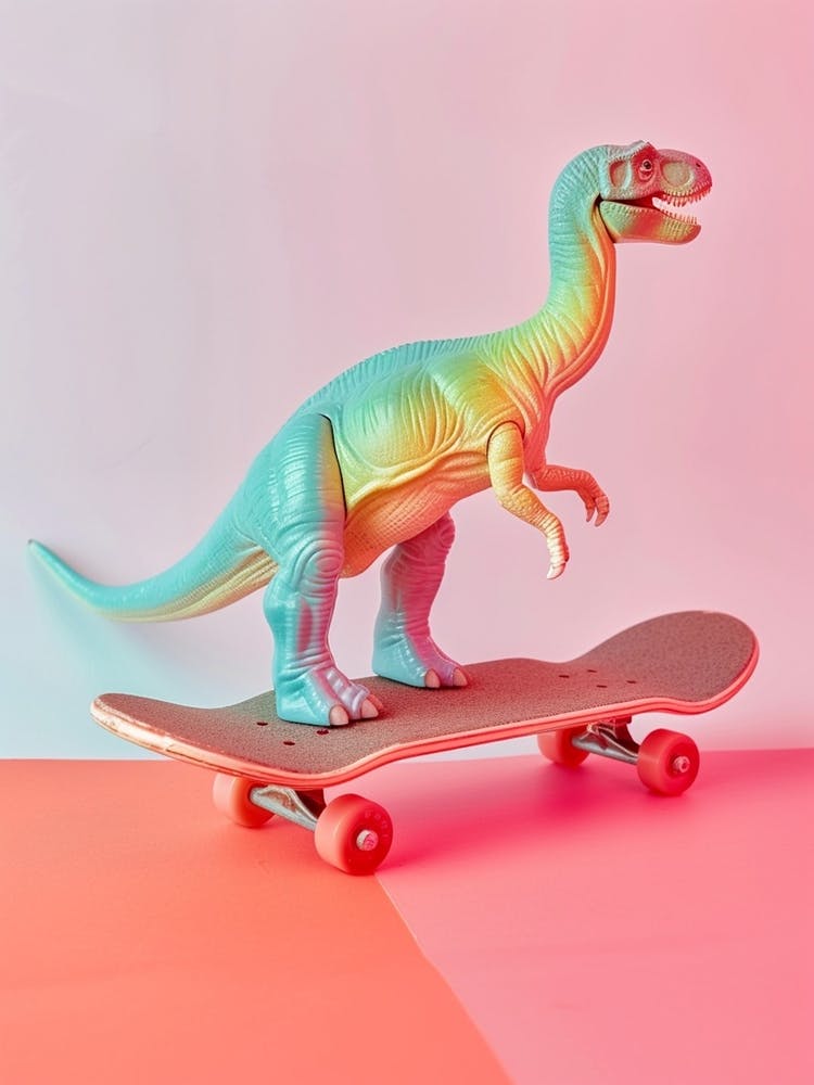 Pastel Toy Dinosaur On A Skateboard 2