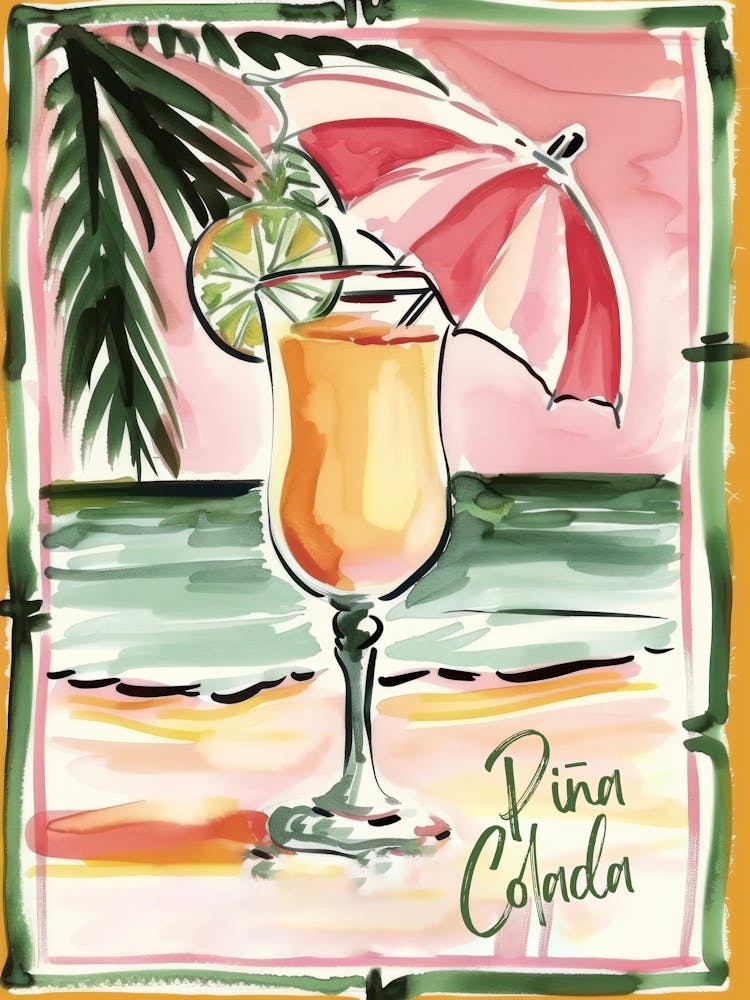Pina Colada Cocktail Art Kitchen Umbrella