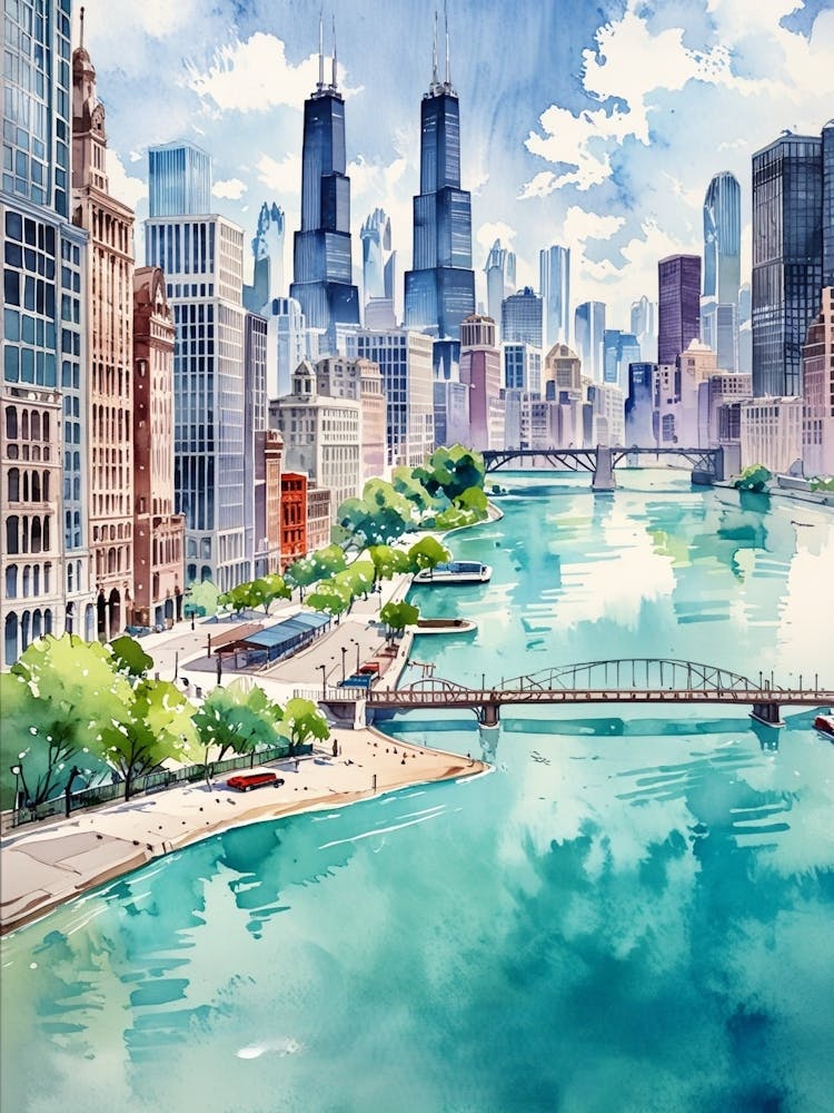 Skyline de Chicago Impression sur Toile
