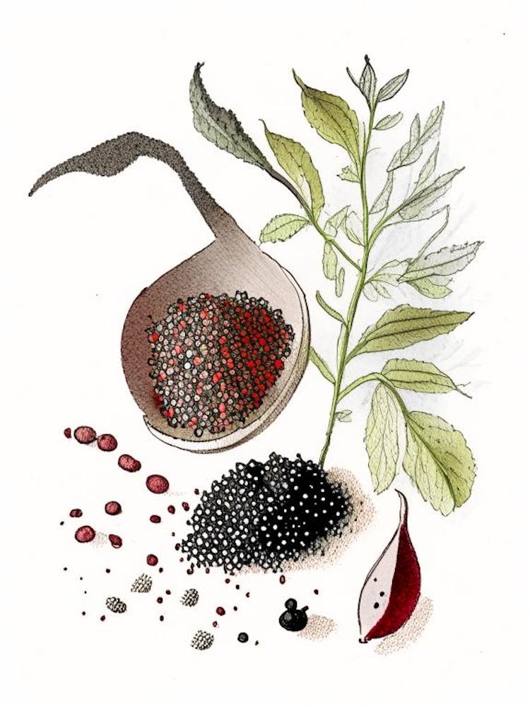 Black Pepper Spices And Herbs Pencil Illustration 2