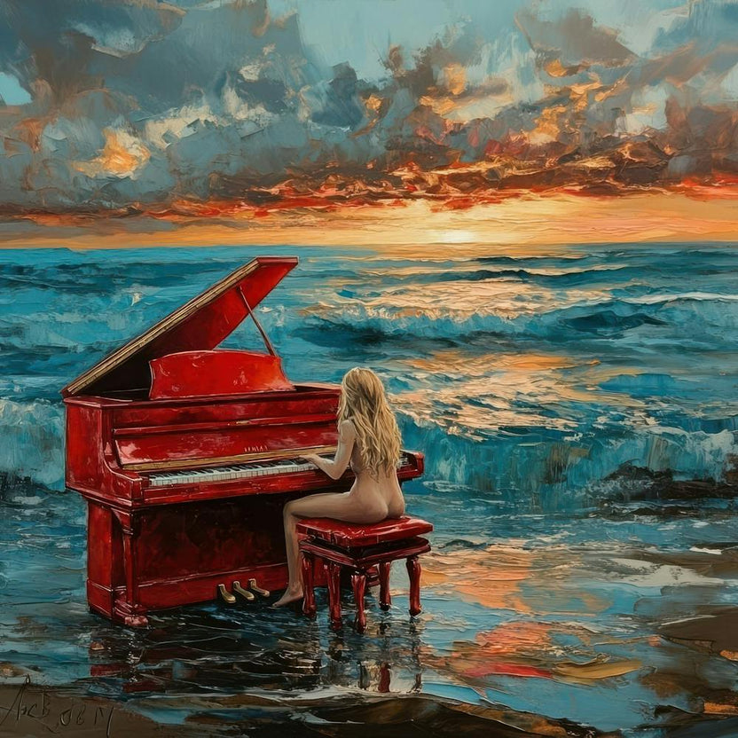 Red Piano On The Beach