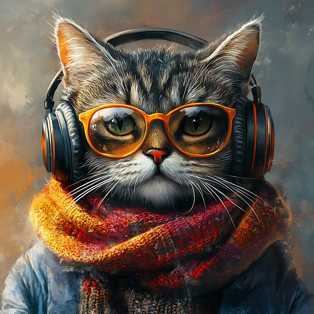 Cool Cat With Headphones Scarf 5