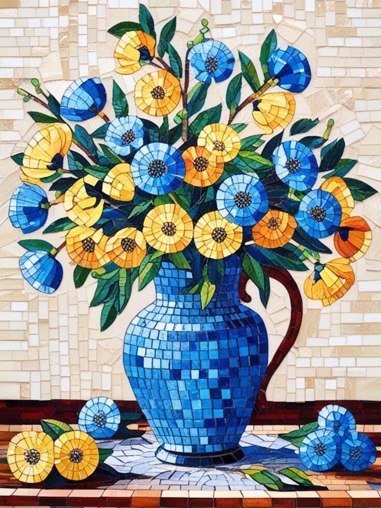 Blue Vase With Yellow Flowers 2