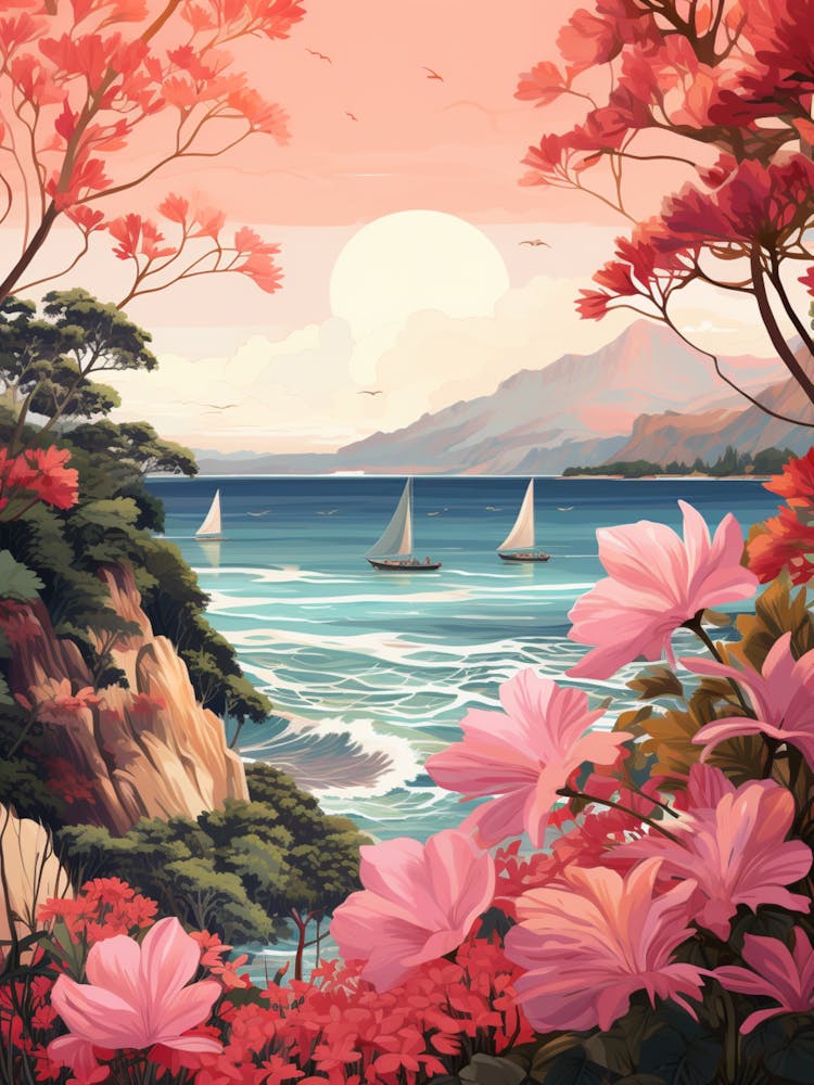 A Pretty Illustration Showcasing A Sailboat And The Ocean 1