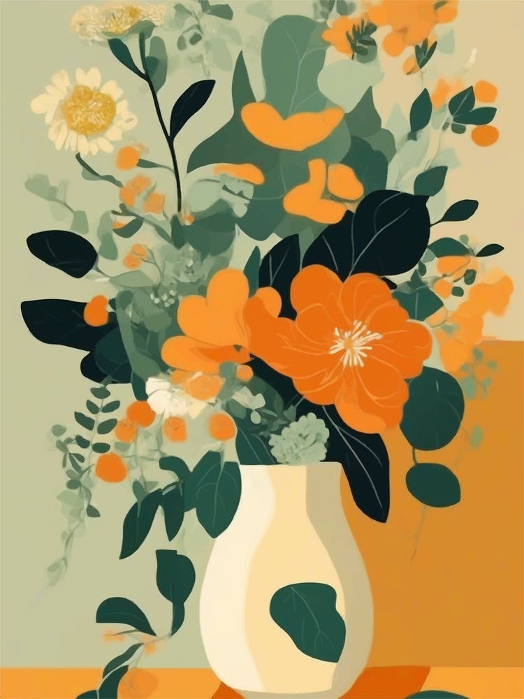 Warm Flowers In A Vase