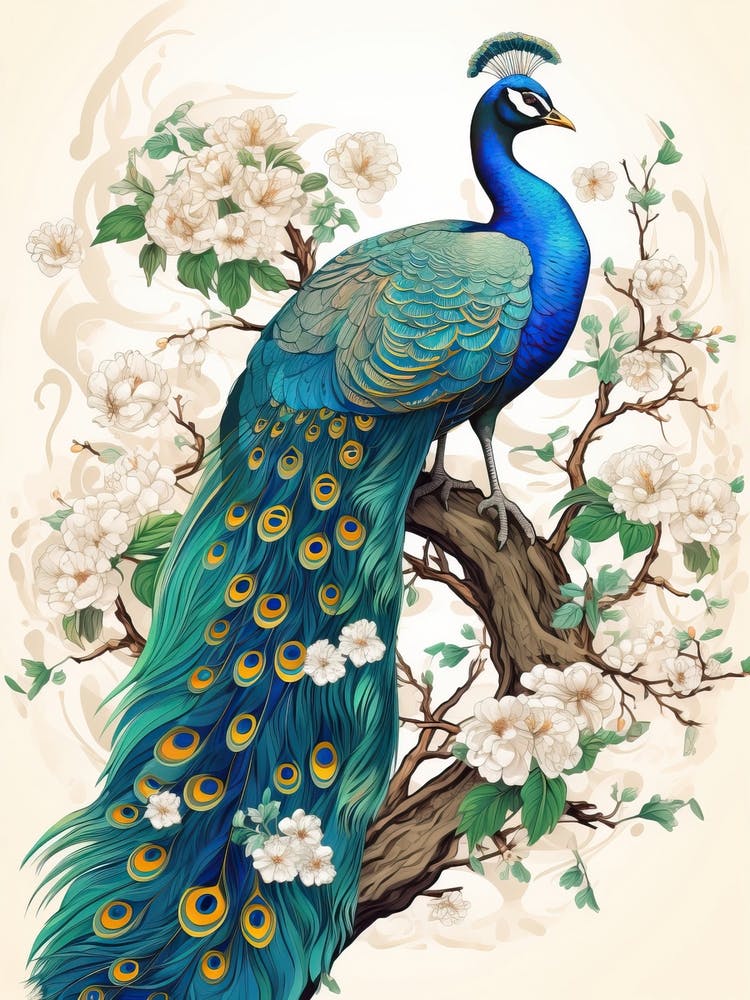 Pfau Tierzeichnung Im Stil Von Ukiyo-e 4