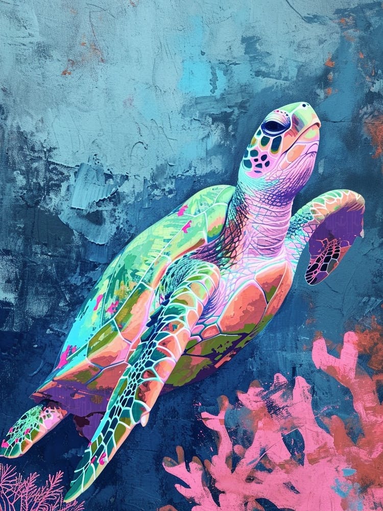 Pastel Sea Turtle With The Coral 1