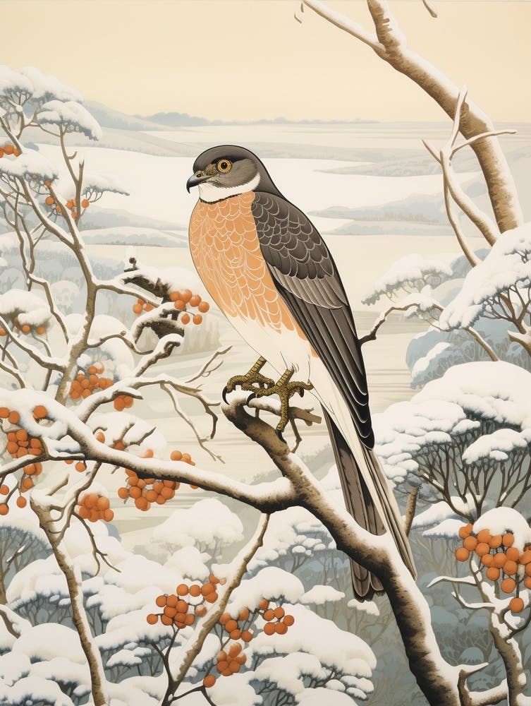 Winter Bird Painting Eurasian Sparrowhawk 4