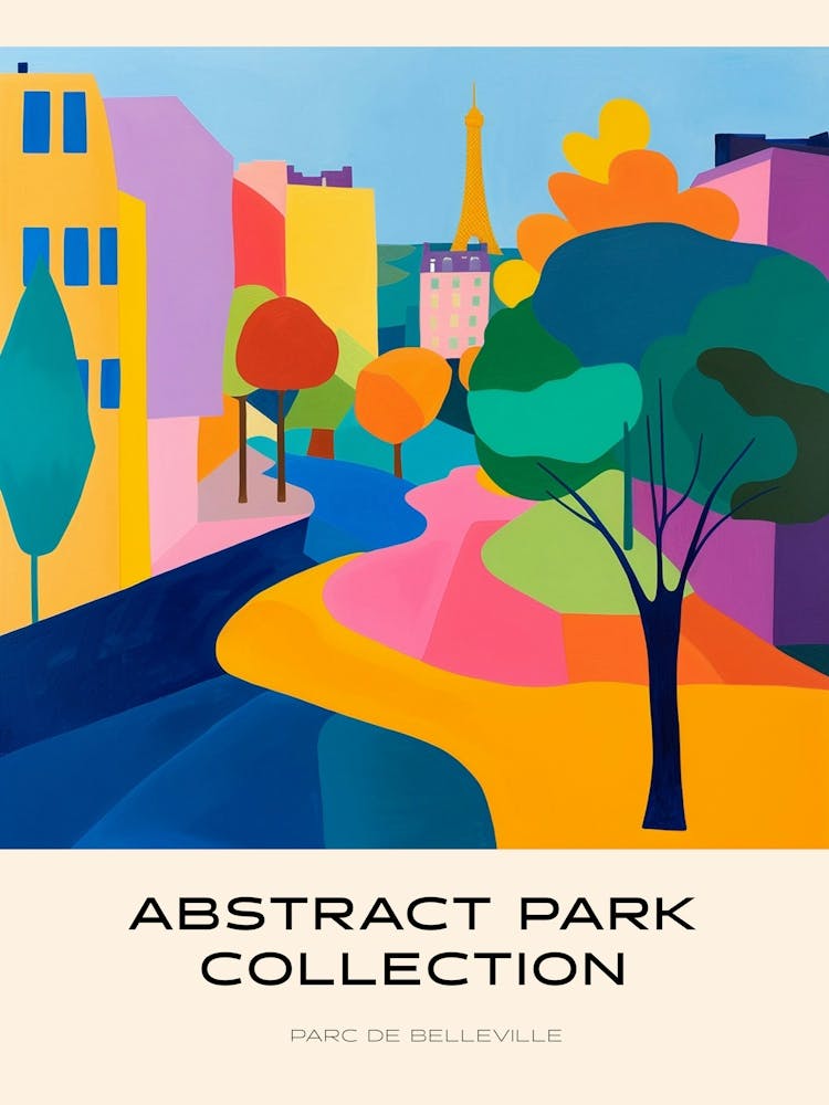 Abstract Park Collection Poster Parc De Belleville Paris France 1