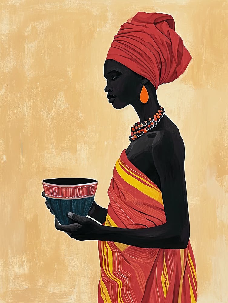 African Woman Holding A Bowl, Minimalism Boho
