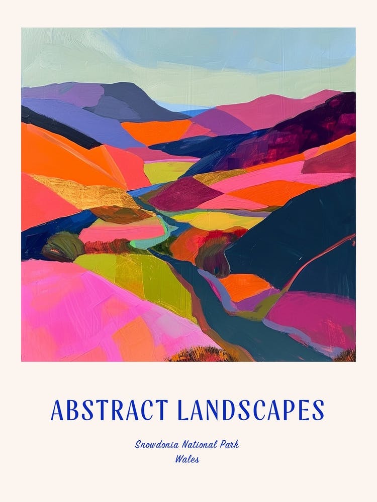 Abstrait Coloré Snowdonia National Park Wales 3 Affiche Bleue