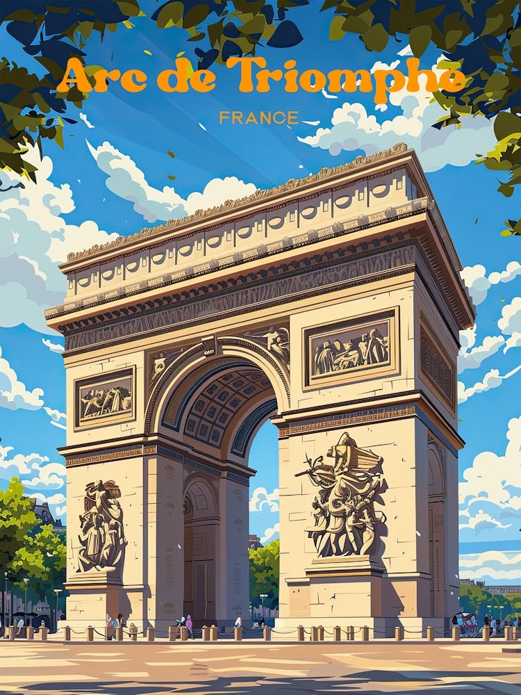 Arc De Triomphe Paris France Digital Travel Illustration