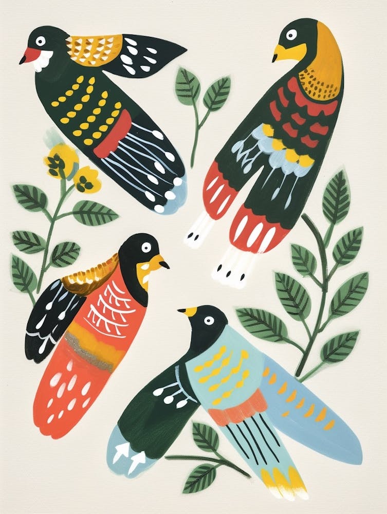 Folk Style Bird Painting Eurasian Sparrowhawk 1