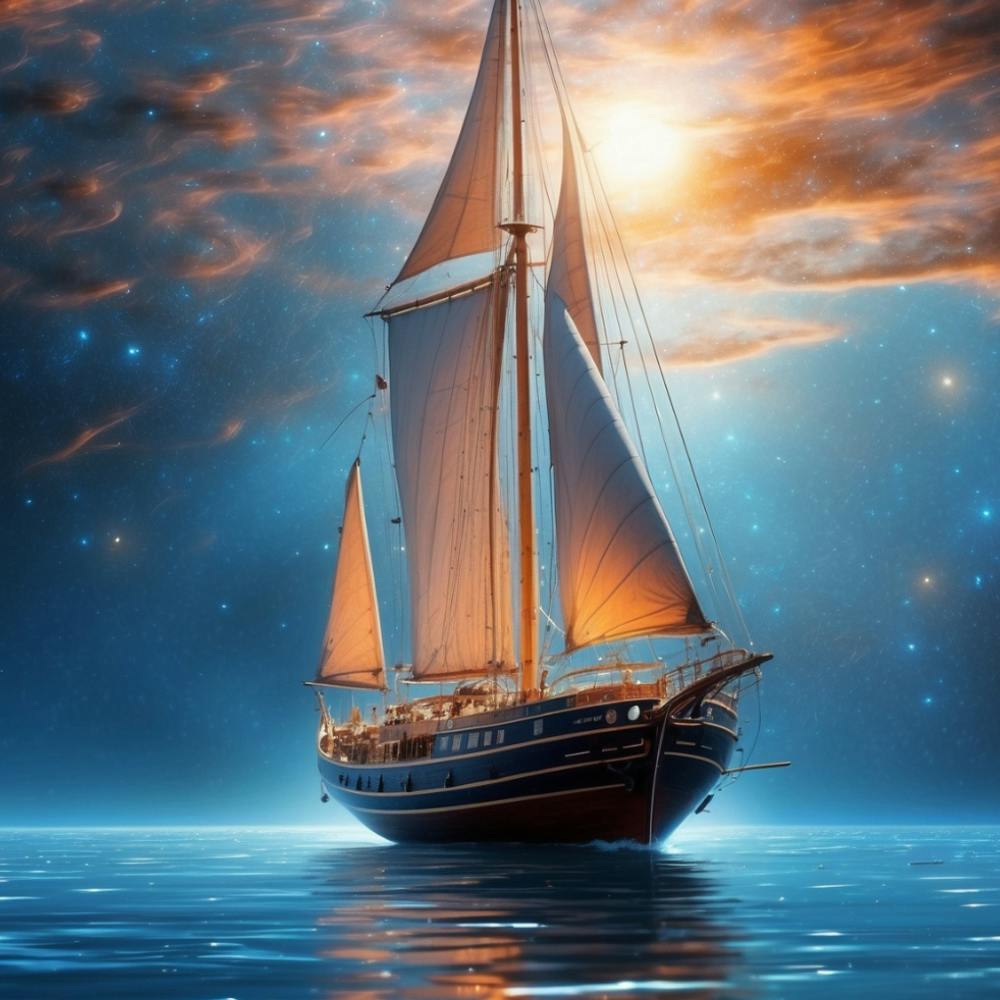Segelboot im Nachthimmel