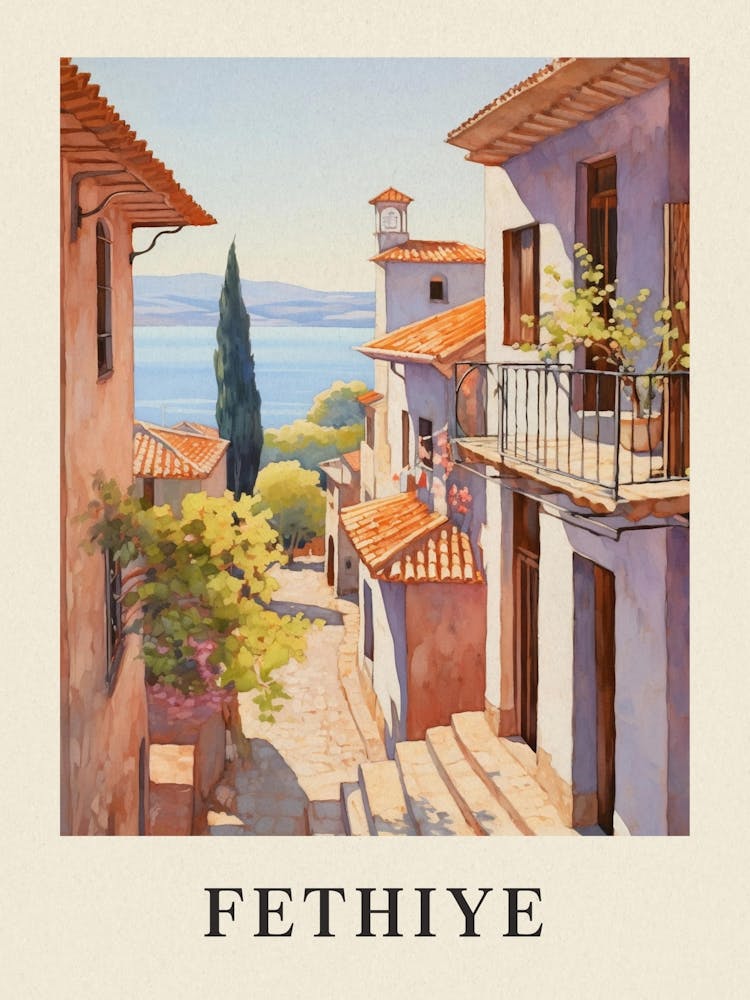Fethiye Turkey 4 Vintage Pink Travel Illustration Poster