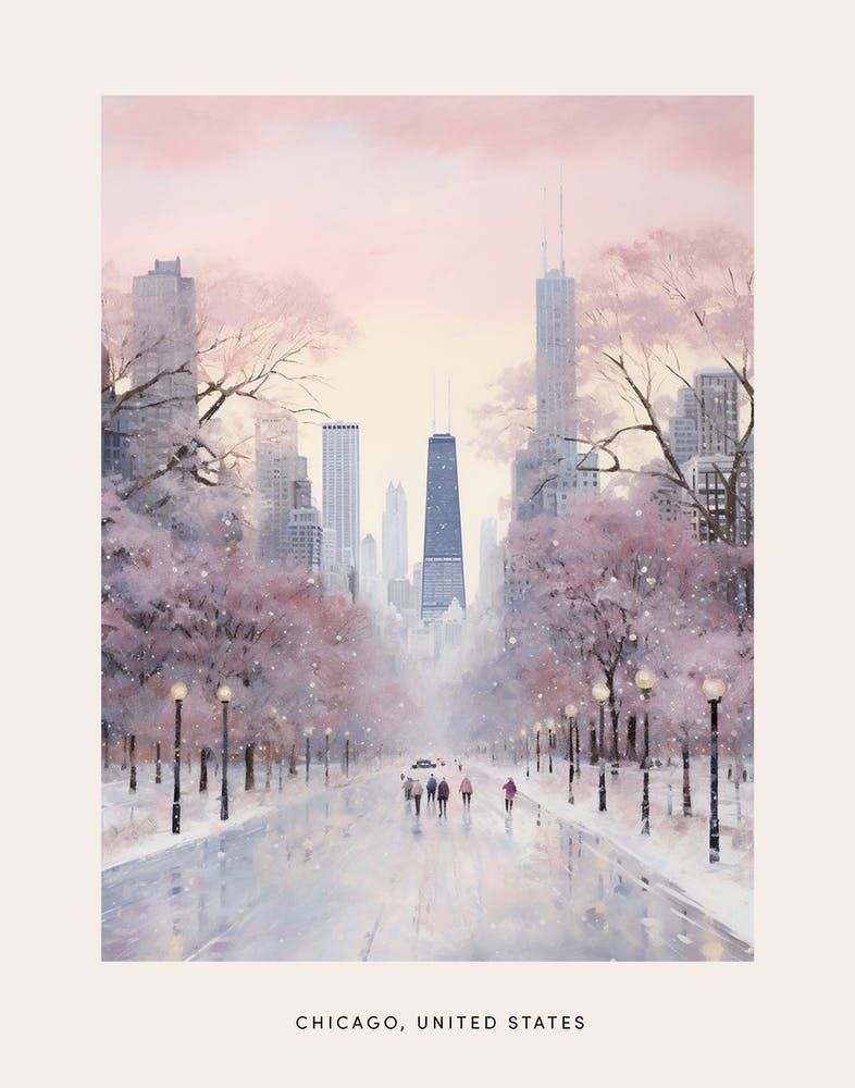 Dreamy Winter Painting Poster Chicago Usa 4