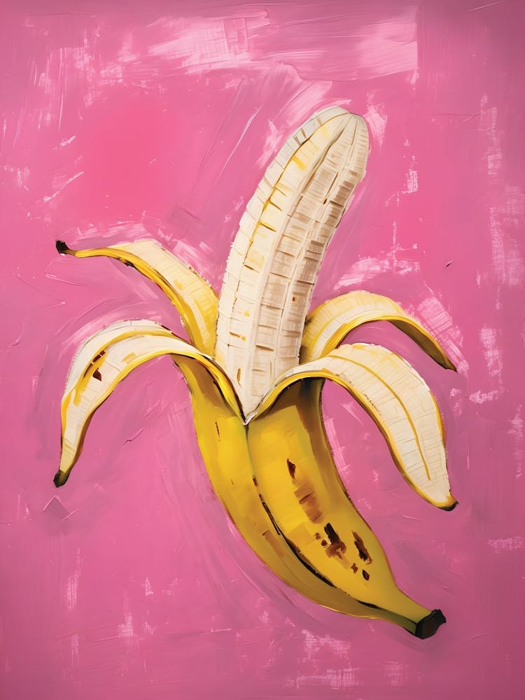 Vibrant Painting Of A Peeled Banana