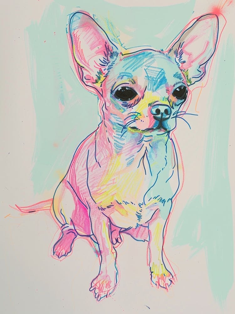 Illustration au trait pastel Chien Chihuahua 1