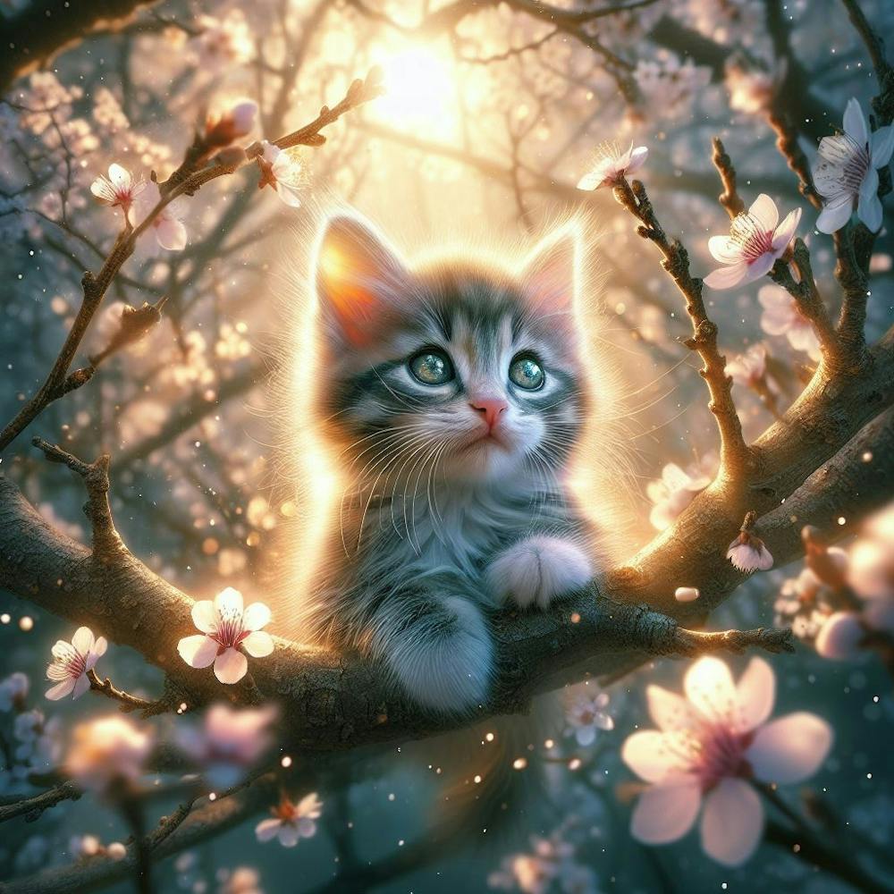 Kitten In Cherry Blossoms 1