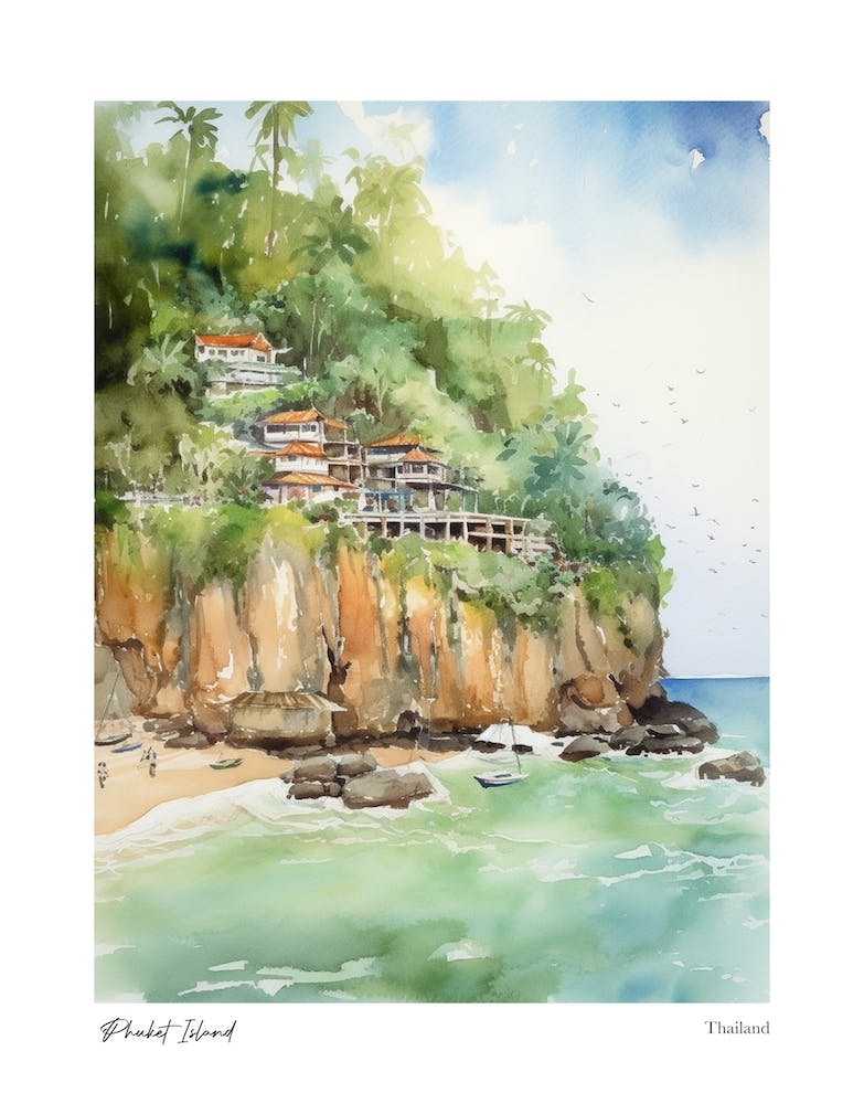 Phuket Island 1 Affiche de Voyage à l'Aquarelle