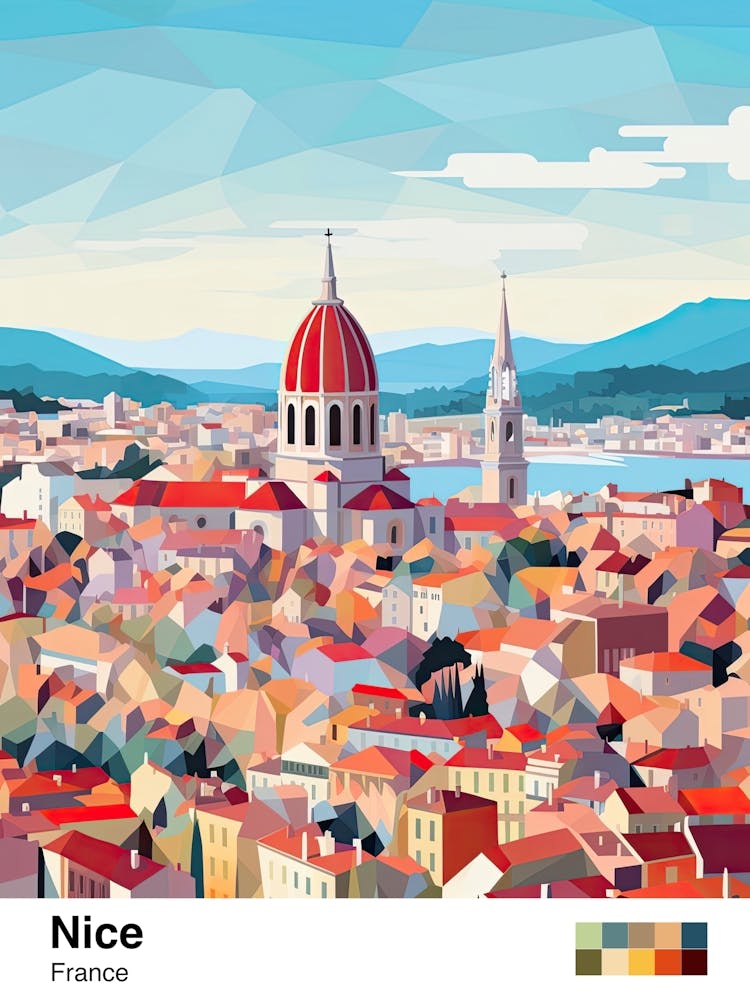 Nice, France, Geometric Illustration 4 Poster