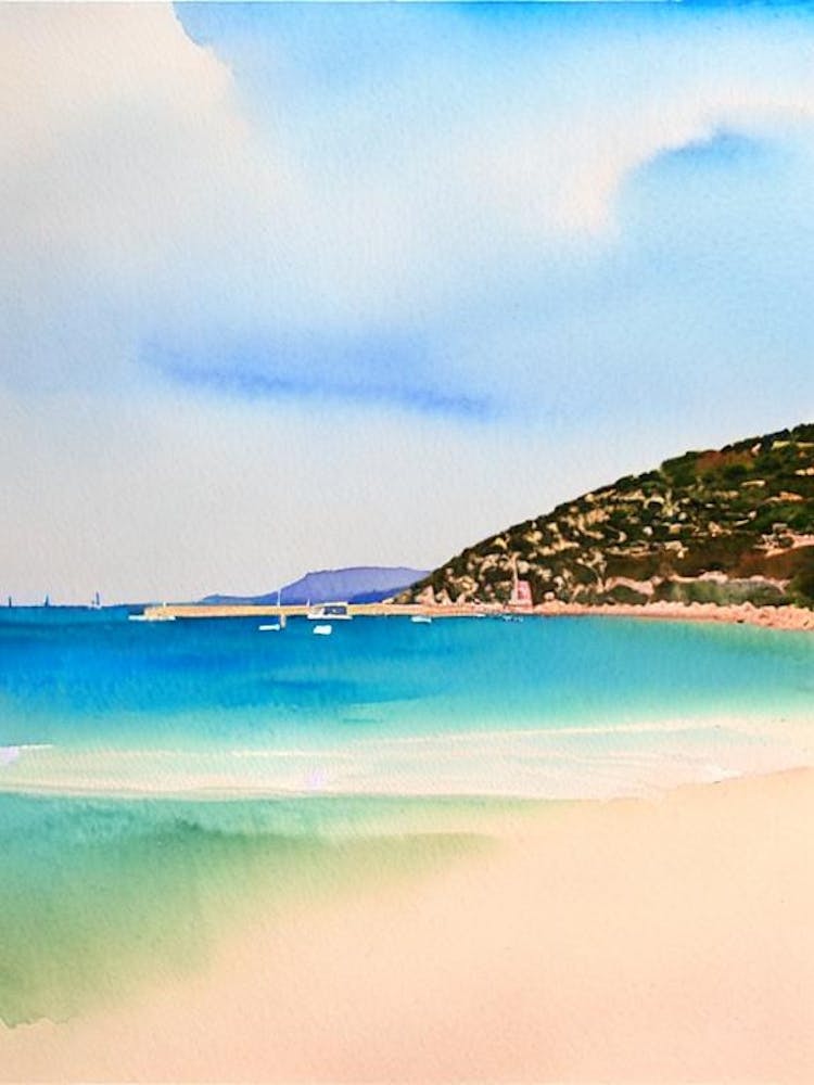 Plage De Palombaggia 2, Corsica, France Watercolour
