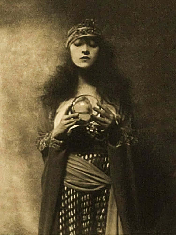 The Crystal Ball - Remastered Vintage Art Deco Old Photograph - 1920-30s Gazing at Crystal Ball with Crown, Gypsy Witch Bohemian Fortune Teller Pyschic Goddess