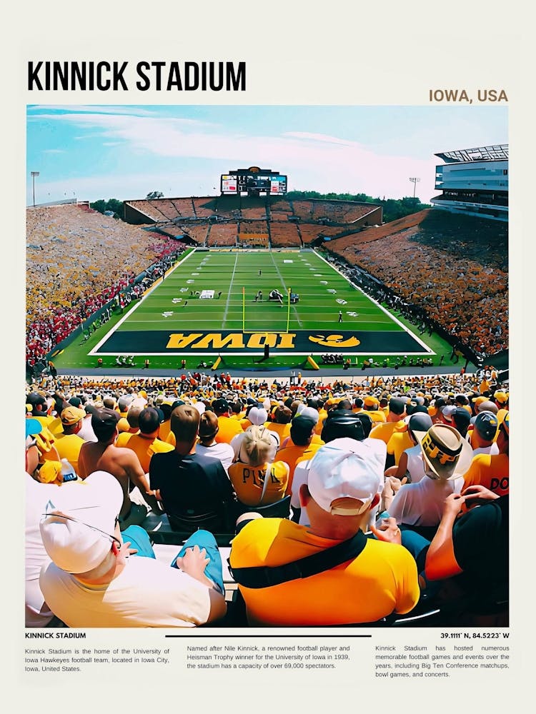 Kinnick Stadium Print Iowa Hawkeyes Poster Cfb Art College Stadium Poster University Of Iowa Prints Iowa City Stadium