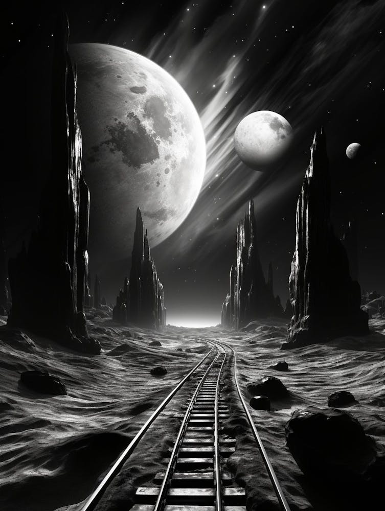 Interstellar Voyage Abstract Black And White 7